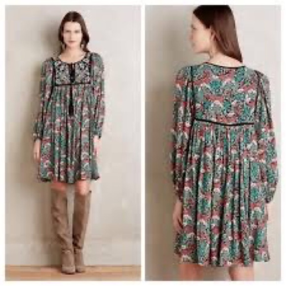 Anthropologie Floreat Ottava Floral Peasant Boho Dress Size L